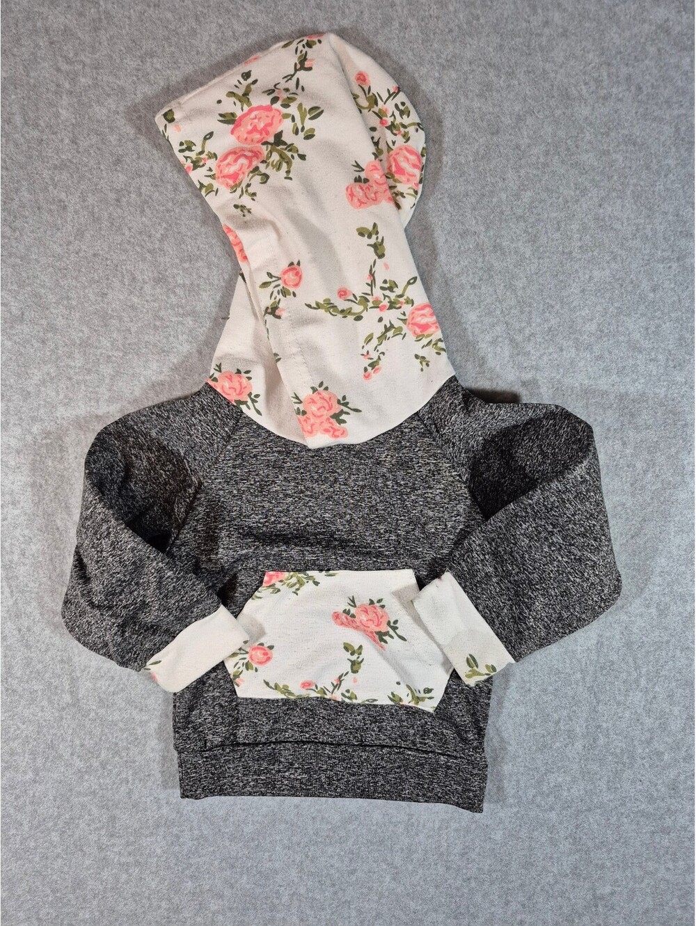 CPEI Baby Floral Hoodie Gray Pink Roses Size 70 6-12 Months Pullover